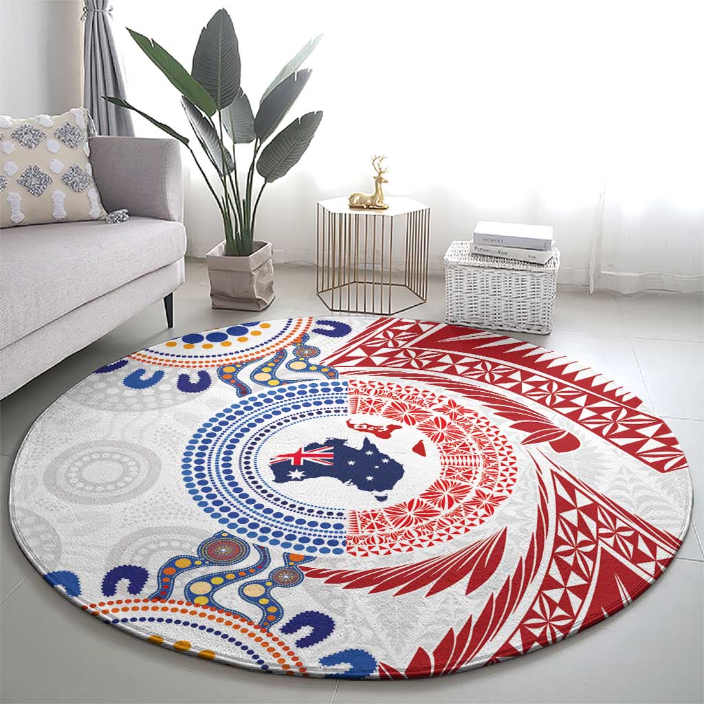 Tongan and Australian Culture Together Round Carpet Ngatu Art Tribal Aboriginal Tattoo Pattern LT03 - Polynesian Pride