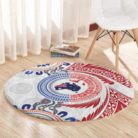 Tongan and Australian Culture Together Round Carpet Ngatu Art Tribal Aboriginal Tattoo Pattern LT03 - Polynesian Pride