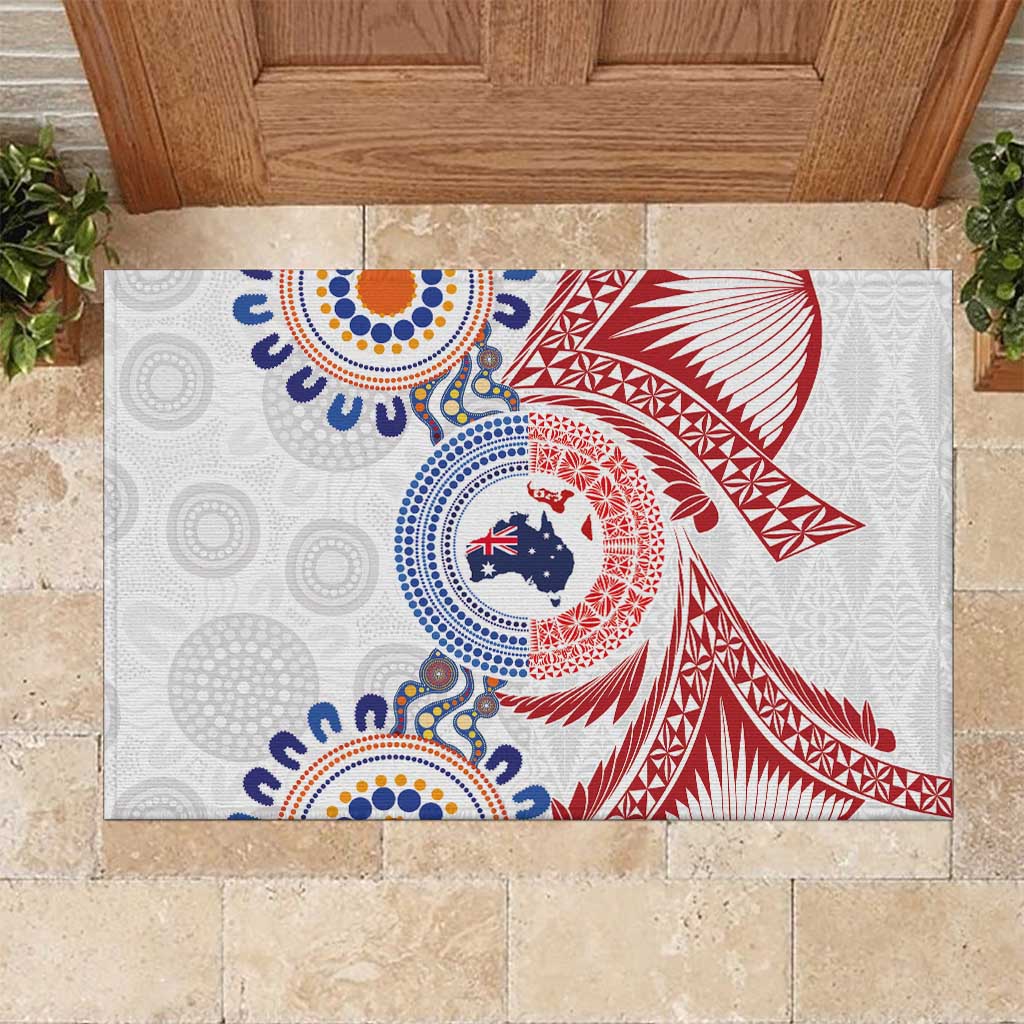 Tongan and Australian Culture Together Rubber Doormat Ngatu Art Tribal Aboriginal Tattoo Pattern LT03 White - Polynesian Pride