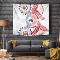 Tongan and Australian Culture Together Tapestry Ngatu Art Tribal Aboriginal Tattoo Pattern LT03 White - Polynesian Pride