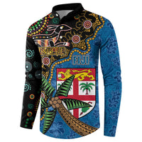 Fijian and Australian Culture Together Button Sweatshirt Aboriginal Art and Tapa Motifs with Kangaroo and Palm Tree LT03 - Polynesian Pride