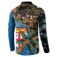 Fijian and Australian Culture Together Button Sweatshirt Aboriginal Art and Tapa Motifs with Kangaroo and Palm Tree LT03 - Polynesian Pride