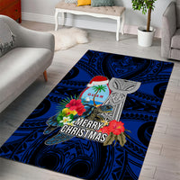 Guam Christmas Area Rug Santa Gift Latte Stone and Sea Turle Mix Hibiscus Chamorro Blue Style LT03 - Polynesian Pride