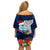 Guam Christmas Family Matching Off Shoulder Short Dress and Hawaiian Shirt Santa Gift Latte Stone and Sea Turle Mix Hibiscus Chamorro Blue Style LT03