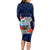 Guam Christmas Long Sleeve Bodycon Dress Santa Gift Latte Stone and Sea Turle Mix Hibiscus Chamorro Blue Style LT03