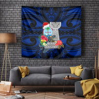 Guam Christmas Tapestry Santa Gift Latte Stone and Sea Turle Mix Hibiscus Chamorro Blue Style LT03 - Polynesian Pride