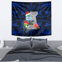 Guam Christmas Tapestry Santa Gift Latte Stone and Sea Turle Mix Hibiscus Chamorro Blue Style LT03 - Polynesian Pride