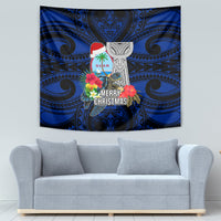 Guam Christmas Tapestry Santa Gift Latte Stone and Sea Turle Mix Hibiscus Chamorro Blue Style LT03 - Polynesian Pride