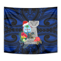 Guam Christmas Tapestry Santa Gift Latte Stone and Sea Turle Mix Hibiscus Chamorro Blue Style LT03 - Polynesian Pride