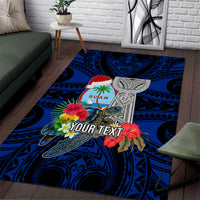 Custom Guam Christmas Area Rug Santa Gift Latte Stone and Sea Turle Mix Hibiscus Chamorro Blue Style LT03 red - Polynesian Pride