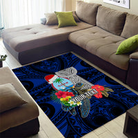 Custom Guam Christmas Area Rug Santa Gift Latte Stone and Sea Turle Mix Hibiscus Chamorro Blue Style LT03 - Polynesian Pride