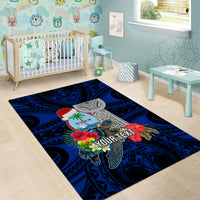 Custom Guam Christmas Area Rug Santa Gift Latte Stone and Sea Turle Mix Hibiscus Chamorro Blue Style LT03 - Polynesian Pride