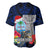 Custom Guam Christmas Baseball Jersey Santa Gift Latte Stone and Sea Turle Mix Hibiscus Chamorro Blue Style LT03