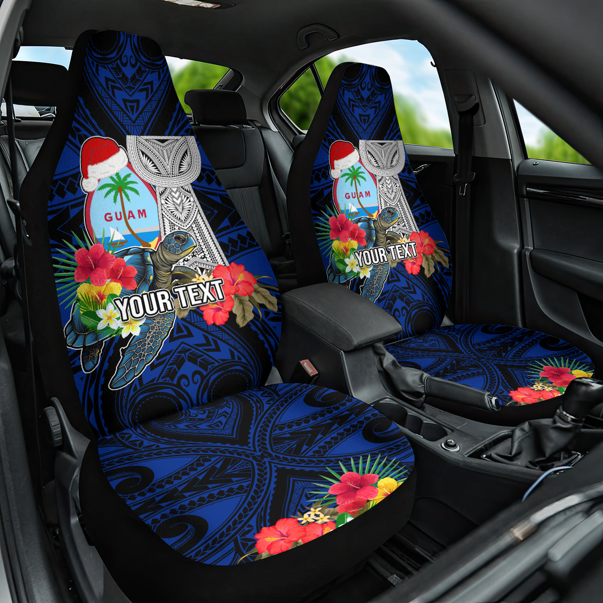 Custom Guam Christmas Car Seat Cover Santa Gift Latte Stone and Sea Turle Mix Hibiscus Chamorro Blue Style LT03 One Size red - Polynesian Pride