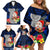 Custom Guam Christmas Family Matching Off Shoulder Short Dress and Hawaiian Shirt Santa Gift Latte Stone and Sea Turle Mix Hibiscus Chamorro Blue Style LT03