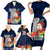 Custom Guam Christmas Family Matching Short Sleeve Bodycon Dress and Hawaiian Shirt Santa Gift Latte Stone and Sea Turle Mix Hibiscus Chamorro Blue Style LT03