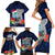 Custom Guam Christmas Family Matching Short Sleeve Bodycon Dress and Hawaiian Shirt Santa Gift Latte Stone and Sea Turle Mix Hibiscus Chamorro Blue Style LT03