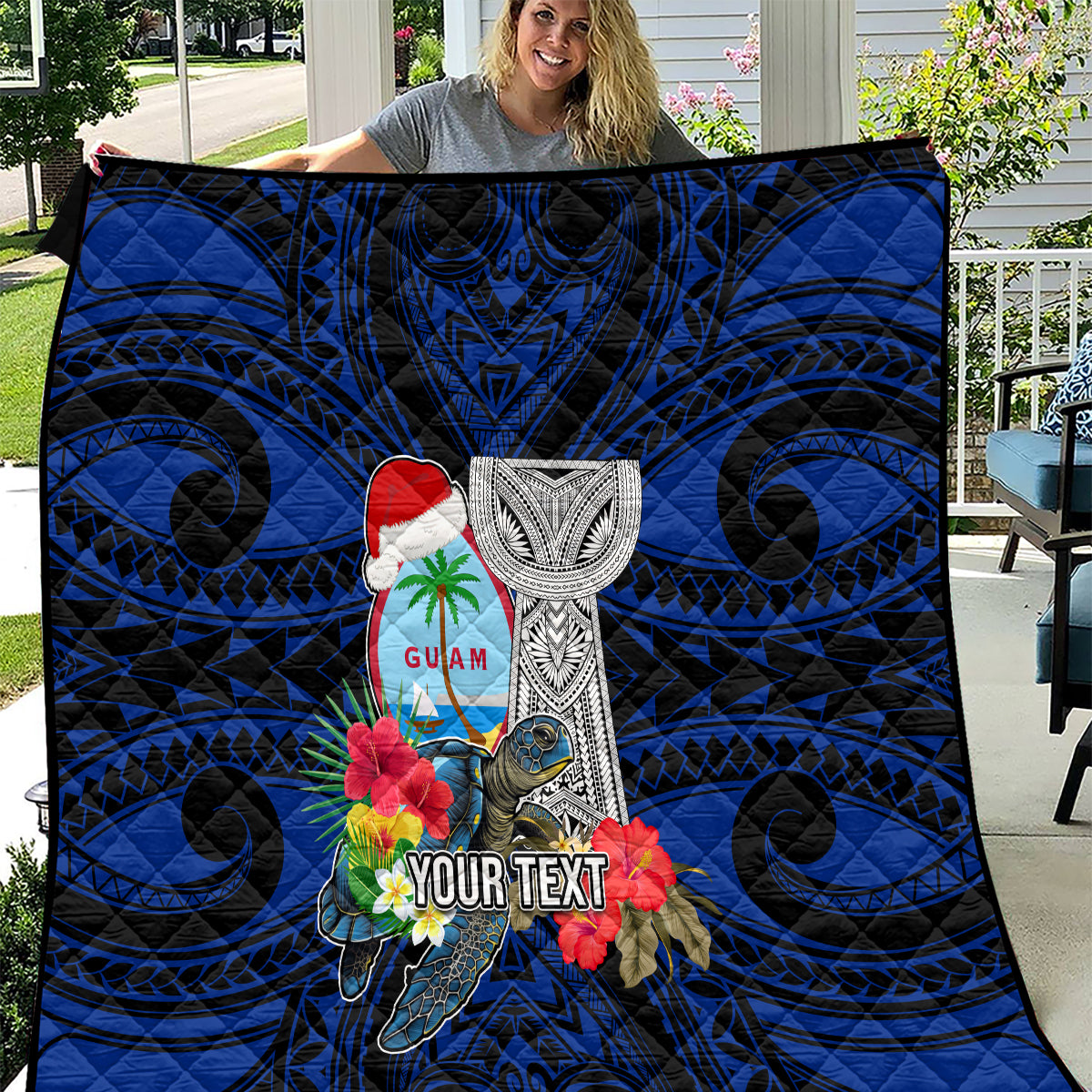 Custom Guam Christmas Quilt Santa Gift Latte Stone and Sea Turle Mix Hibiscus Chamorro Blue Style LT03 red - Polynesian Pride
