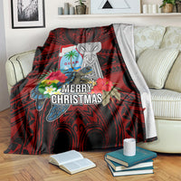Guam Christmas Blanket Santa Gift Latte Stone and Sea Turle Mix Hibiscus Chamorro Red Style LT03 Red - Polynesian Pride