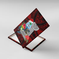 Guam Christmas Canvas Wall Art Santa Gift Latte Stone and Sea Turle Mix Hibiscus Chamorro Red Style LT03 Red - Polynesian Pride