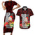 Guam Christmas Couples Matching Short Sleeve Bodycon Dress and Hawaiian Shirt Santa Gift Latte Stone and Sea Turle Mix Hibiscus Chamorro Red Style LT03