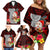 Guam Christmas Family Matching Off Shoulder Short Dress and Hawaiian Shirt Santa Gift Latte Stone and Sea Turle Mix Hibiscus Chamorro Red Style LT03