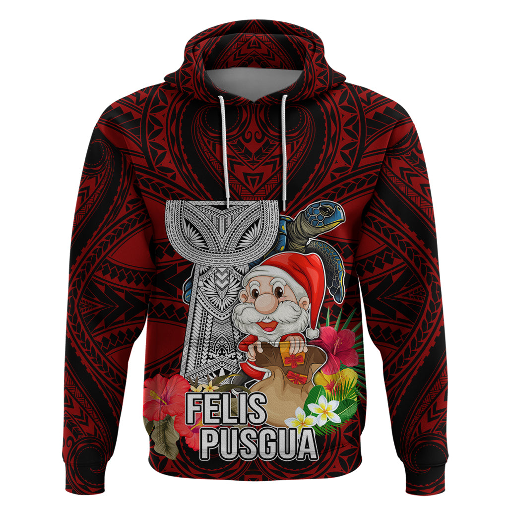Guam Christmas Hoodie Santa Gift Latte Stone and Sea Turle Mix Hibiscus Chamorro Red Style LT03 Pullover Hoodie Red - Polynesian Pride