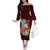 Guam Christmas Off The Shoulder Long Sleeve Dress Santa Gift Latte Stone and Sea Turle Mix Hibiscus Chamorro Red Style LT03