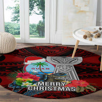Guam Christmas Round Carpet Santa Gift Latte Stone and Sea Turle Mix Hibiscus Chamorro Red Style LT03 - Polynesian Pride