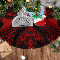 Guam Christmas Tree Skirt Santa Gift Latte Stone and Sea Turle Mix Hibiscus Chamorro Red Style LT03 - Polynesian Pride