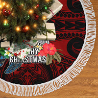 Guam Christmas Tree Skirt Santa Gift Latte Stone and Sea Turle Mix Hibiscus Chamorro Red Style LT03 - Polynesian Pride