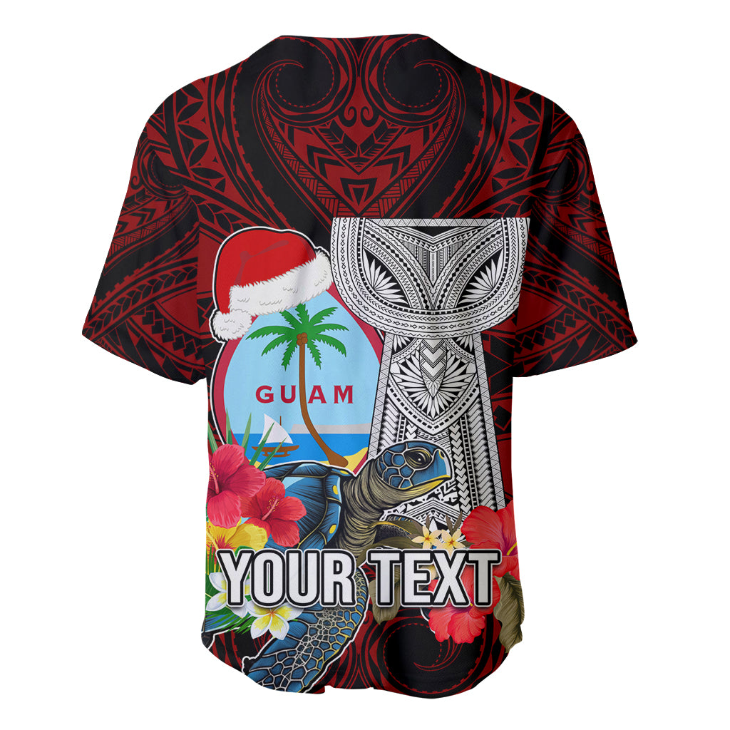 Custom Guam Christmas Baseball Jersey Santa Gift Latte Stone and Sea Turle Mix Hibiscus Chamorro Red Style LT03 - Polynesian Pride