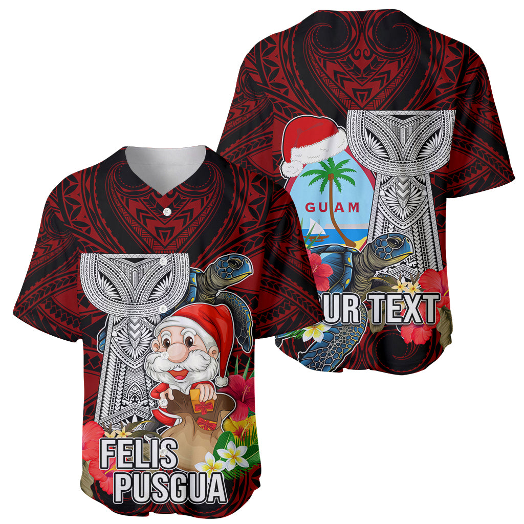 Custom Guam Christmas Baseball Jersey Santa Gift Latte Stone and Sea Turle Mix Hibiscus Chamorro Red Style LT03 - Polynesian Pride