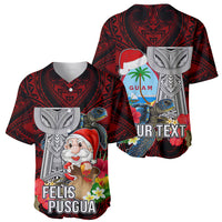 Custom Guam Christmas Baseball Jersey Santa Gift Latte Stone and Sea Turle Mix Hibiscus Chamorro Red Style LT03 - Polynesian Pride