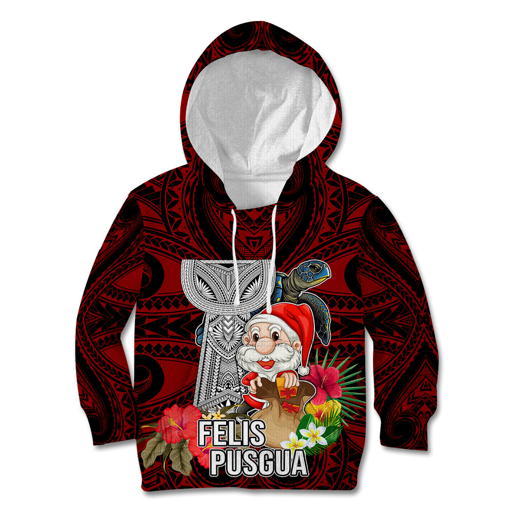 Custom Guam Christmas Kid Hoodie Santa Gift Latte Stone and Sea Turle Mix Hibiscus Chamorro Red Style LT03 Hoodie Red - Polynesian Pride