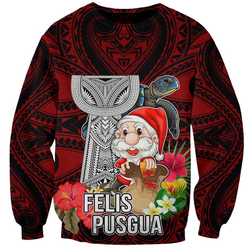 Custom Guam Christmas Sweatshirt Santa Gift Latte Stone and Sea Turle Mix Hibiscus Chamorro Red Style LT03 Unisex Red - Polynesian Pride