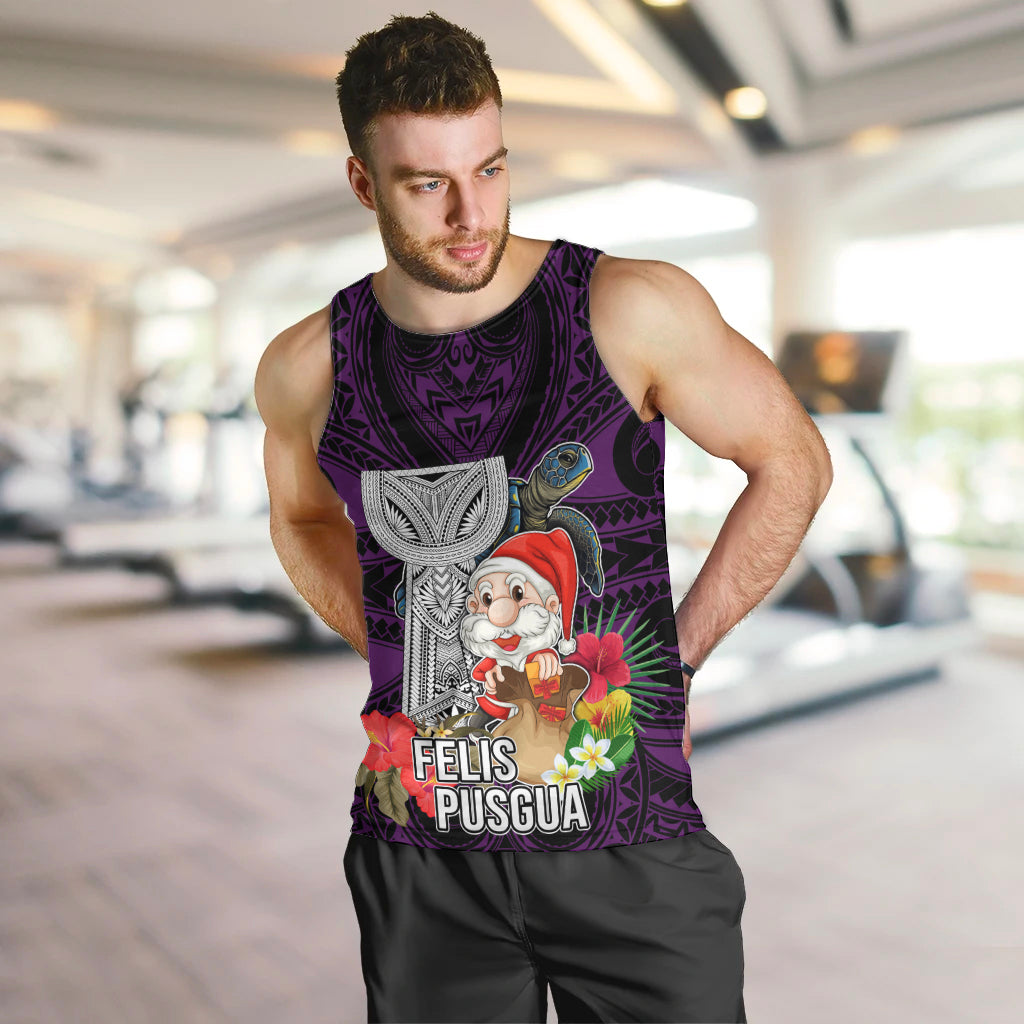 Guam Christmas Men Tank Top Santa Gift Latte Stone and Sea Turle Mix Hibiscus Chamorro Pink Style LT03 Pink - Polynesian Pride