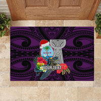 Custom Guam Christmas Rubber Doormat Santa Gift Latte Stone and Sea Turle Mix Hibiscus Chamorro Pink Style LT03 - Polynesian Pride