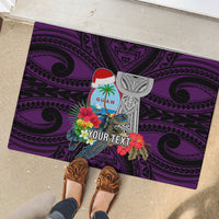 Custom Guam Christmas Rubber Doormat Santa Gift Latte Stone and Sea Turle Mix Hibiscus Chamorro Pink Style LT03 - Polynesian Pride