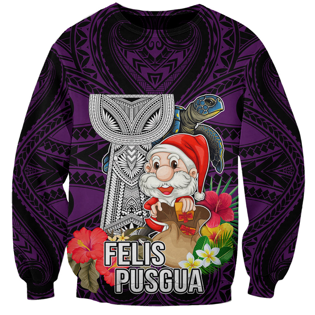 Custom Guam Christmas Sweatshirt Santa Gift Latte Stone and Sea Turle Mix Hibiscus Chamorro Pink Style LT03 Unisex Pink - Polynesian Pride
