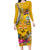 Niue Waitangi Family Matching Long Sleeve Bodycon Dress and Hawaiian Shirt Tropical Flower Tapa Pattern LT03 Mom's Dress Yellow - Polynesian Pride