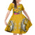 Niue Waitangi Family Matching Off Shoulder Short Dress and Hawaiian Shirt Tropical Flower Tapa Pattern LT03 Daughter's Dress Yellow - Polynesian Pride