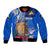 Tokelau Waitangi Bomber Jacket Tropical Flower Tapa Pattern LT03 Unisex Blue - Polynesian Pride