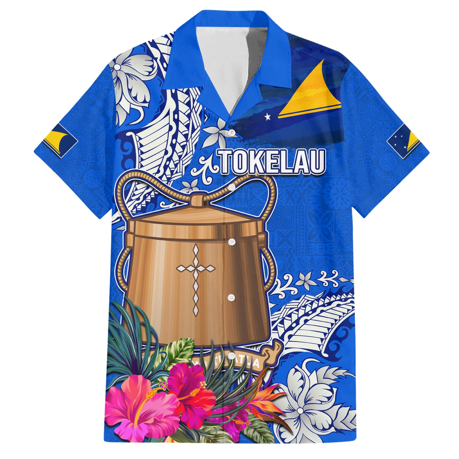 Tokelau Waitangi Hawaiian Shirt Tropical Flower Tapa Pattern LT03 Blue - Polynesian Pride