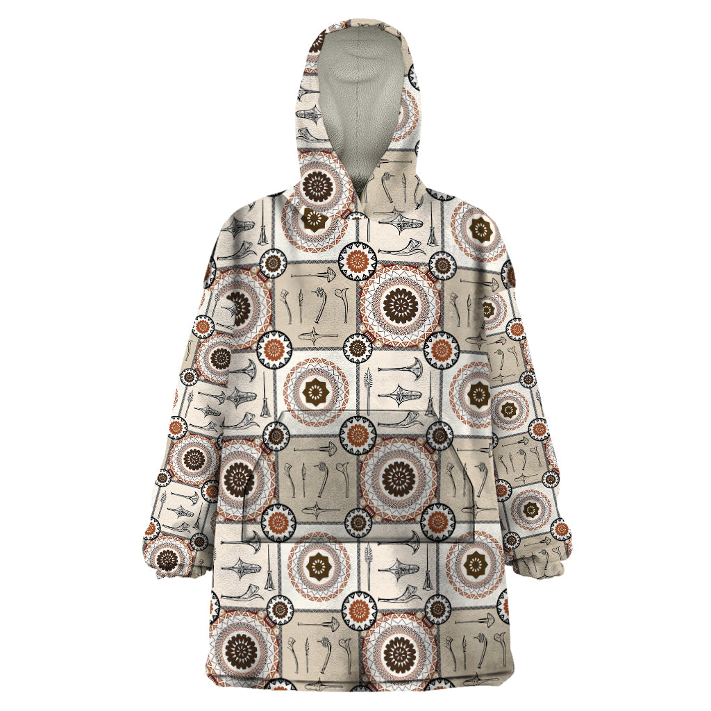 Tukenny Pattern Fijian War Clubs Wearable Blanket Hoodie LT03 One Size Beige - Polynesian Pride