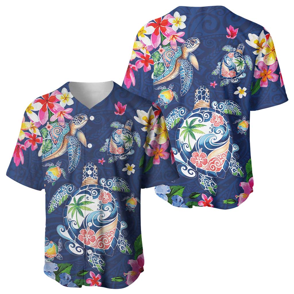 Hawaiian Turtles and Tropical Plants Baseball Jersey Blue Watercolor LT03 - Polynesian Pride
