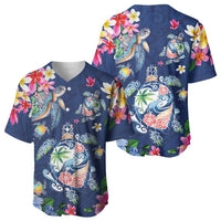 Hawaiian Turtles and Tropical Plants Baseball Jersey Blue Watercolor LT03 - Polynesian Pride