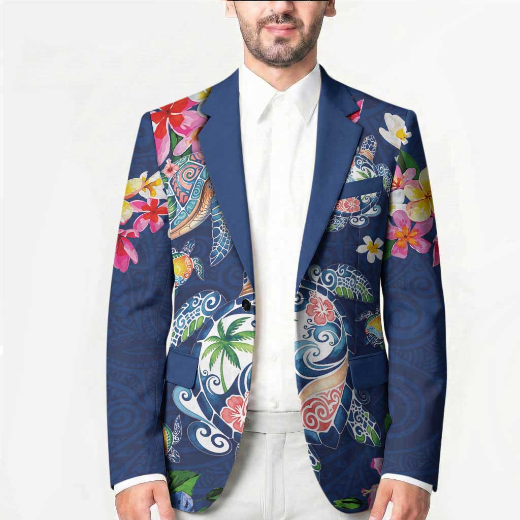 Hawaiian Turtles and Tropical Plants Blazer Blue Watercolor LT03 - Polynesian Pride