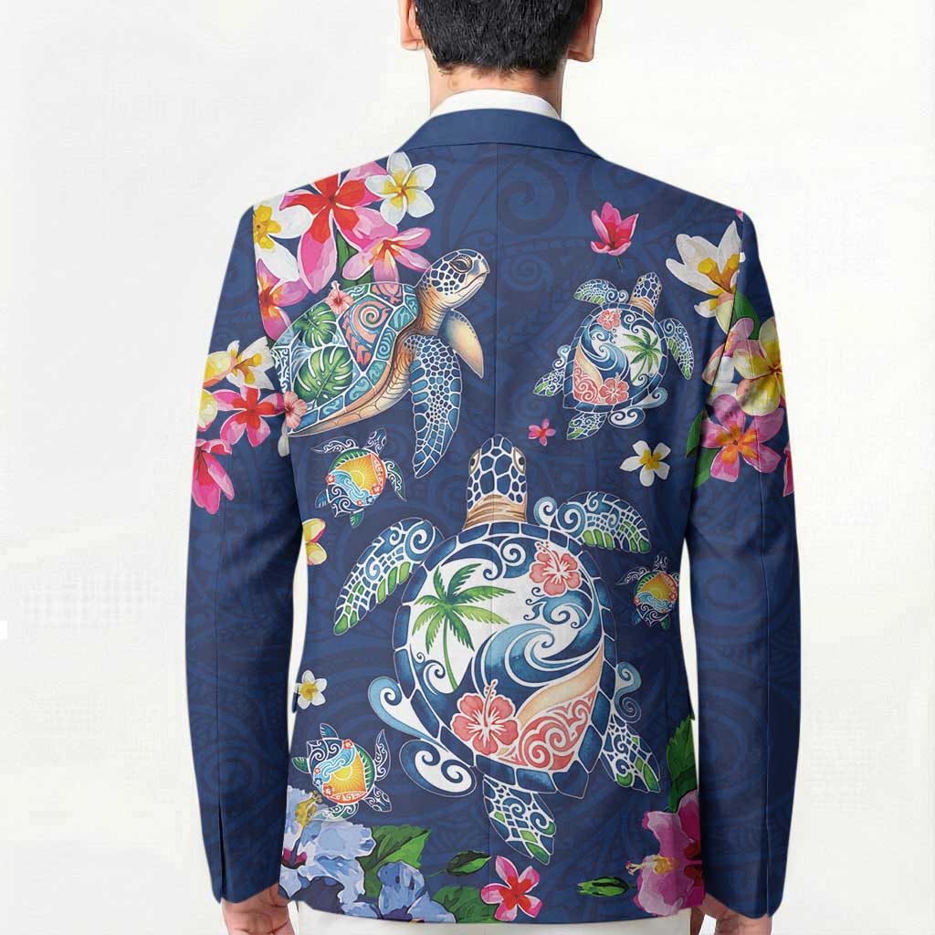 Hawaiian Turtles and Tropical Plants Blazer Blue Watercolor LT03 - Polynesian Pride
