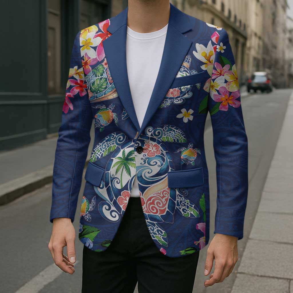 Hawaiian Turtles and Tropical Plants Blazer Blue Watercolor LT03 - Polynesian Pride